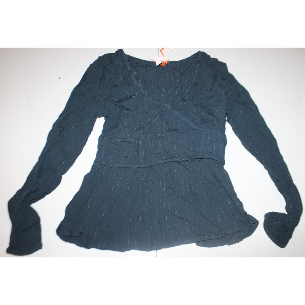 Knox Rose Blouse Teal Long Sleeve V Neck Top Sz S NWT w/ Metallic Details $30